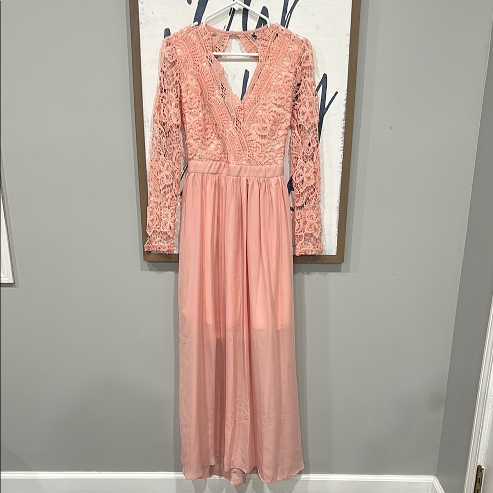 Pink Lacey Maxi Dress Open Back
